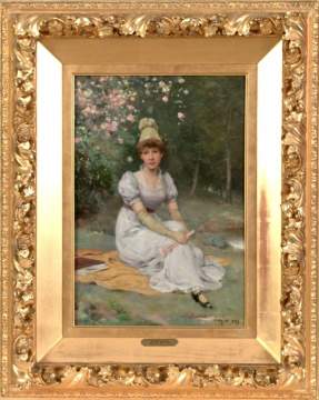 John Harrison Witt (NY, 1840-1901) "Young Lady in Landscape"